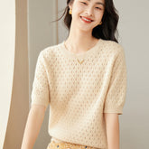 Round neck Half Turtleneck Women's 100% Pure Cashmere Sweater Short Sleeve Hollow Thin Cashmere Sweater