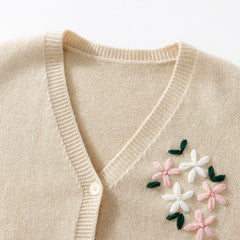 V Neck Cashmere Knitted Loose Embroidered Outer Sweater Coat