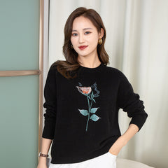 Women's Long-sleeved Round Neck Top Cashmere Sweater Loose Long Sleeve Warm Cashmere
