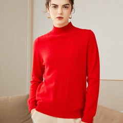 100% Pure Cashmere Textured Knitted Mock Neck Sweater