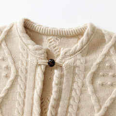100% Cashmere Vintage Cable-Knit Toggle Buttons Sweater Cardigan