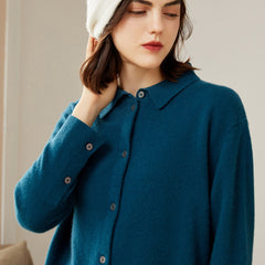 Women's Polo Collar Lapel Cashmere Knitted Sweater Cardigan