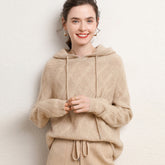 Women's Wool Diamond-Knit Hoodie Cashmere Sweater