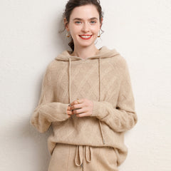 Women's Wool Diamond-Knit Hoodie Cashmere Sweater