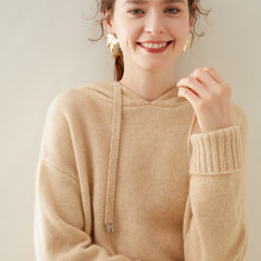 Women's Thick Classic Knit Loose Cashmere Hoodie Sweater