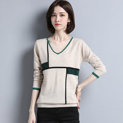 Slim Fit Contrast Color Knitted Pullover Cashmere Sweater
