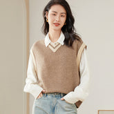 Cashmere knitted Vest V-neck Cashmere Pullover Trim Sweater Tops