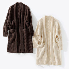 Open Front Knitted Long Cable Knit Sweater Cashmere Cardigan