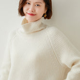 Ribbed Turtleneck Thickened Lazy Loose Cashmere Sweater
