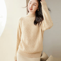 High Neck Thickened Twist Pattern Round Neck Cashmere Sweater