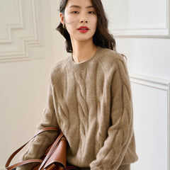 Textured Crew Neck Thickened Twist Loose Cashmere Sweater