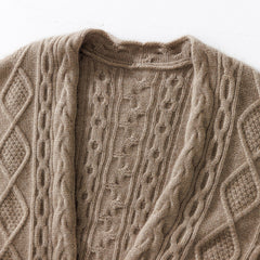 Hollow Mid-length Knitted Jacquard Jacket Sweater Cardigan with Belt