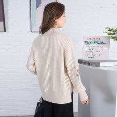 Women's High neck Cashmere Sweater Loose Long Sleeve Warm Cashmere