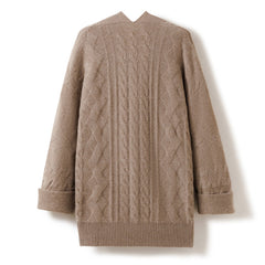 Mid-Length Open-Front Cable-Knit Pure Cashmere Cardigan