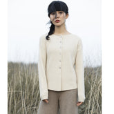 Round Neck Knitted Minimalist Button-Up Jacket Cashmere Cardigan