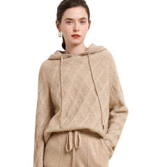 Women's Wool Diamond-Knit Hoodie Cashmere Sweater