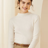 Lightweight Ribbed Mock Neck Tops Cashmere Sweater