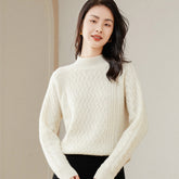 Mock Neck Thickened Twist Pattern Cable-Knit Cashmere Sweater