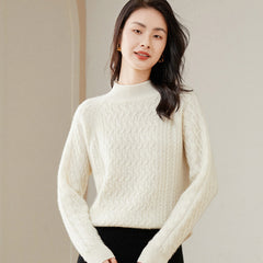 High Neck Thickened Twist Pattern Round Neck Cashmere Sweater
