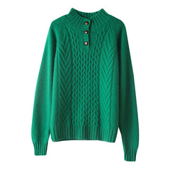Collar Buttoned Pullover Thickened Half Turtleneck Cashmere Sweater