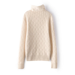 Pile Collar Knitted Pullover Wool Diamond-Knit Turtleneck Sweater