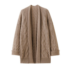 Mid-Length Open-Front Cable-Knit Pure Cashmere Cardigan