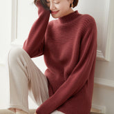 Half Turtleneck Pullover Textured Cashmere Wool Sweater