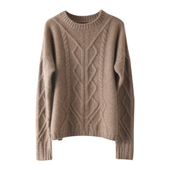 Women's Round Neck Diamond Loose Thickened Knitted Sweater