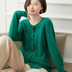 Thickened Diamond-Pattern Button Cashmere Sweater Cardigan