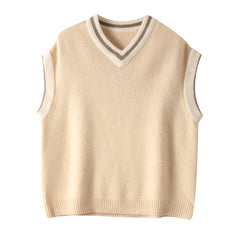 Knitted V-neck Cashmere Pullover Trim Sweater Tops Vest