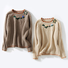 Women's Round Neck Lazy Style Thick Line  Cashmere Sweater