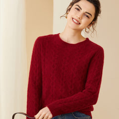 Women's Round Neck Thickened Casual Cable Cashmere Sweater