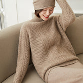 Women's Half Turtle Collar Loose Cable-Knit Cashmere Sweater