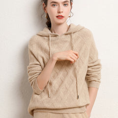 Women's Wool Diamond-Knit Hoodie Cashmere Sweater