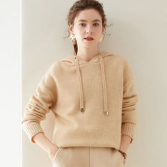 Women's Thick Classic Knit Loose Cashmere Hoodie Sweater
