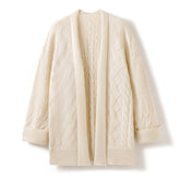 Mid-Length Open-Front Cable-Knit Pure Cashmere Cardigan