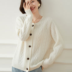 Thickened Diamond-Pattern Button Cashmere Sweater Cardigan