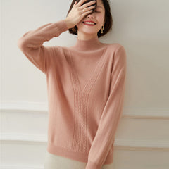 100% Pure Cashmere Textured Knitted Mock Neck Sweater