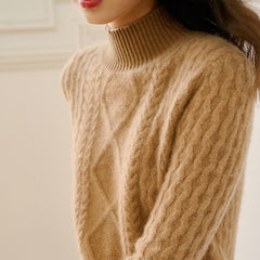 Cashmere Thickened Cable-Knit Mock Neck Midi Sweater Dress