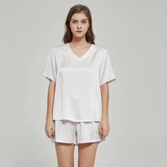 Luxury V neck Short Silk Nightwear Silk Pajamas Set for Women