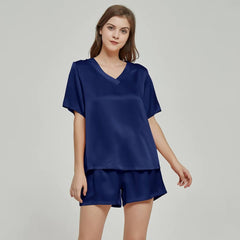 Luxury V neck Short Silk Nightwear Silk Pajamas Set for Women