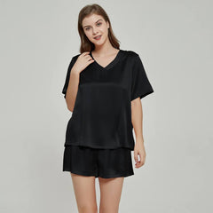 Luxury V neck Short Silk Nightwear Silk Pajamas Set for Women