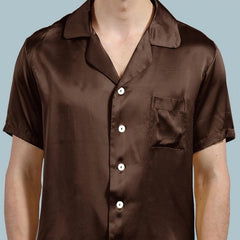 100% Short Sleeve Silk Pajamas Set for Men Silk Nightwear
