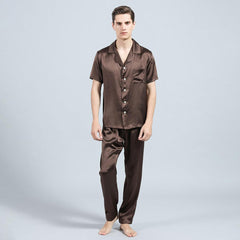 100% Short Sleeve Silk Pajamas Set for Men Silk Nightwear