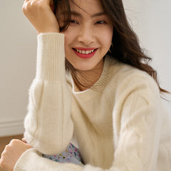 Textured Crew Neck Thickened Twist Loose Cashmere Sweater