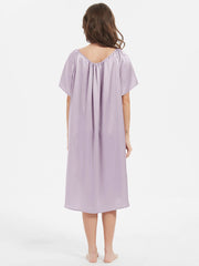 Short-Sleeve Ruched Silk Nightgown For Women
