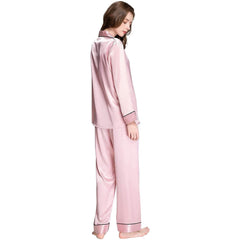 Women Pure Silk Pajamas Set Long Sleeve Two-piece Silk PJ Set