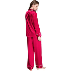 Women Pure Silk Pajamas Set Long Sleeve Two-piece Silk PJ Set