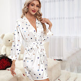Women Mulberry Silk Robe Printed Love Heart Ladies Silk Robe