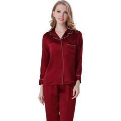 Classic Long Silk Pajama Set Pure Silk Sleepwear For Women